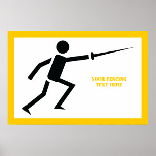 Fencer black silhouette with sword fencing custom poster