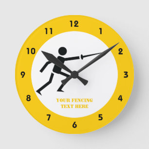 Fencer black silhouette with sword fencing custom round clock