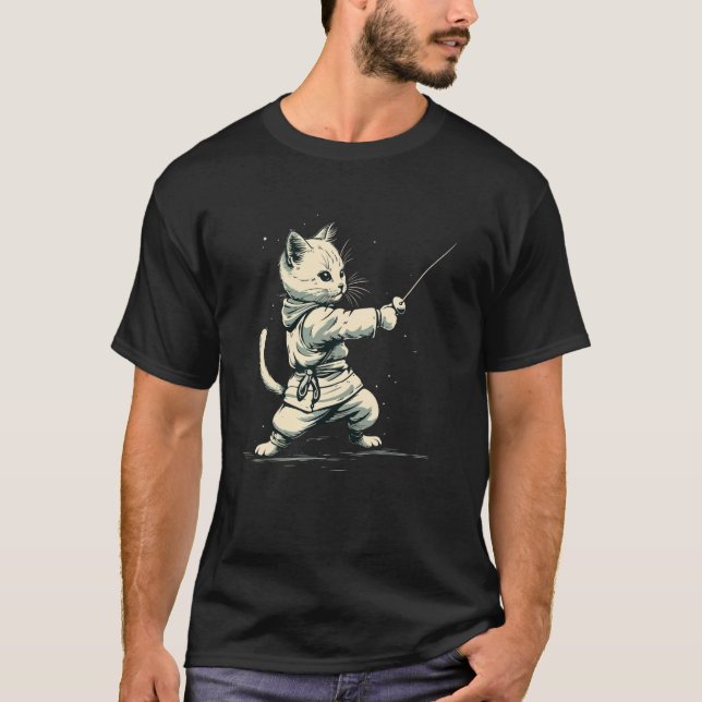 Fencer Cat on Fencing T-Shirt (Front)