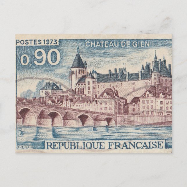 Fench castle de Gien postage stamp Postcard (Front)