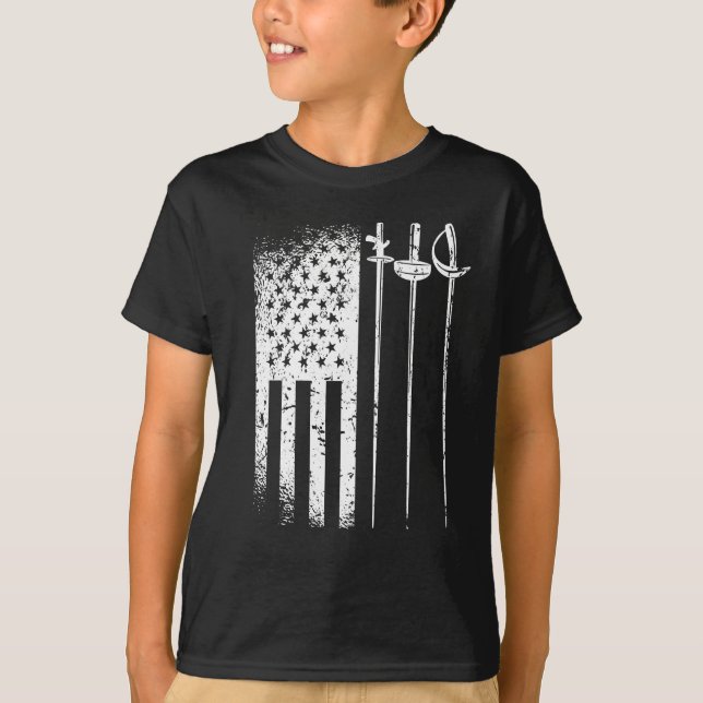 Fencing America Flag July 4 foil epee sabre T-Shirt (Front)