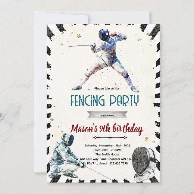 Fencing Birthday party Invitation (Front)