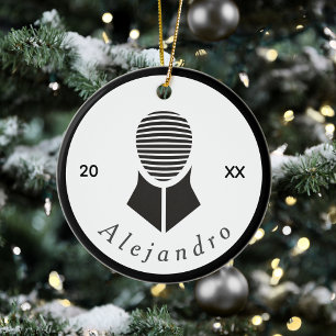 Fencing Black White Grey Fencer Custom Name & Year Ceramic Ornament
