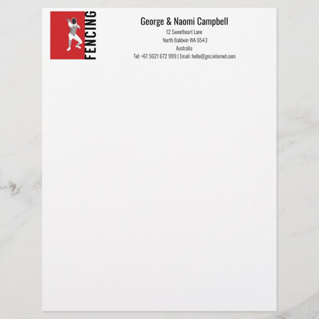 Fencing Custom Letterhead (Front)