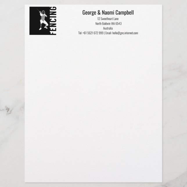 Fencing Custom Letterhead (Front)
