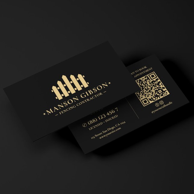 Fencing Fence Contractor Logo Black Modern QR Code Business Card (Fencing Fence Contractor Logo Black Modern QR Code Business Card
)