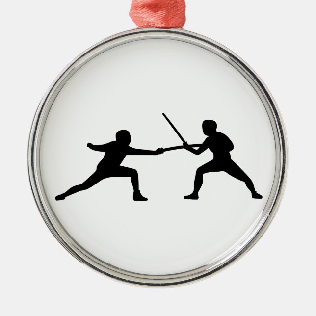 Fencing fencer couple metal tree decoration (Front)