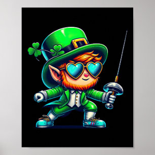 Fencing Leprechaun Kids Mens Womens St Patricks Da Poster
