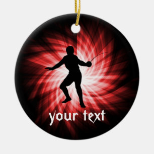 Fencing Silhouette; Red Ceramic Ornament
