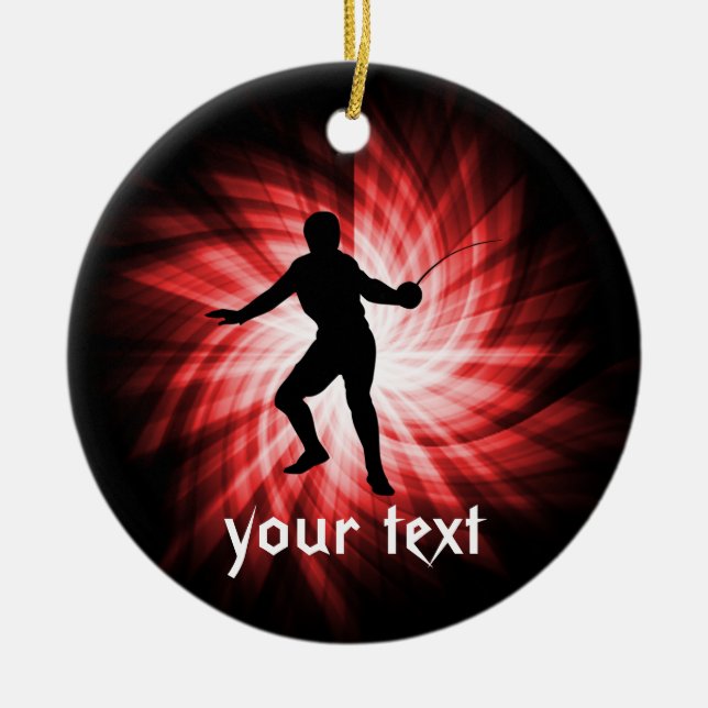 Fencing Silhouette; Red Ceramic Ornament (Front)