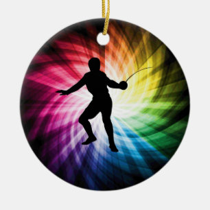 Fencing Silhouette; Spectrum Ceramic Ornament