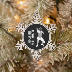 Fencing Snowflake Pewter Christmas Ornament