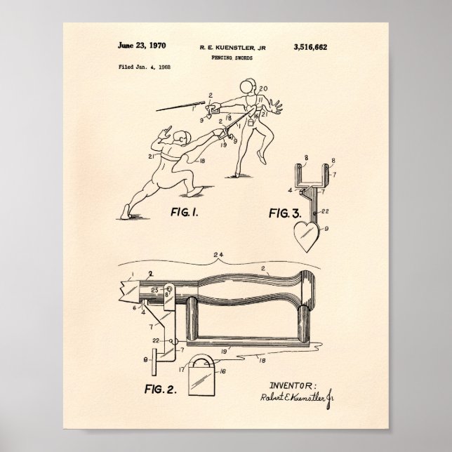 Fencing Swords 1970 Patent Art Old Peper Poster (Front)