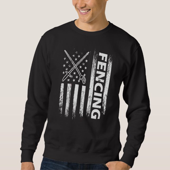 Fencing Us American Flag Fencer Sabre Rapier Duel  Sweatshirt (Front)