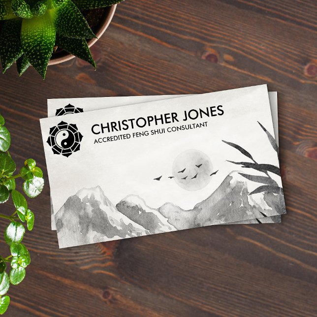 Feng Shui Bagua / Pakua Lotus Watercolor landscape Business Card (Creator Uploaded)