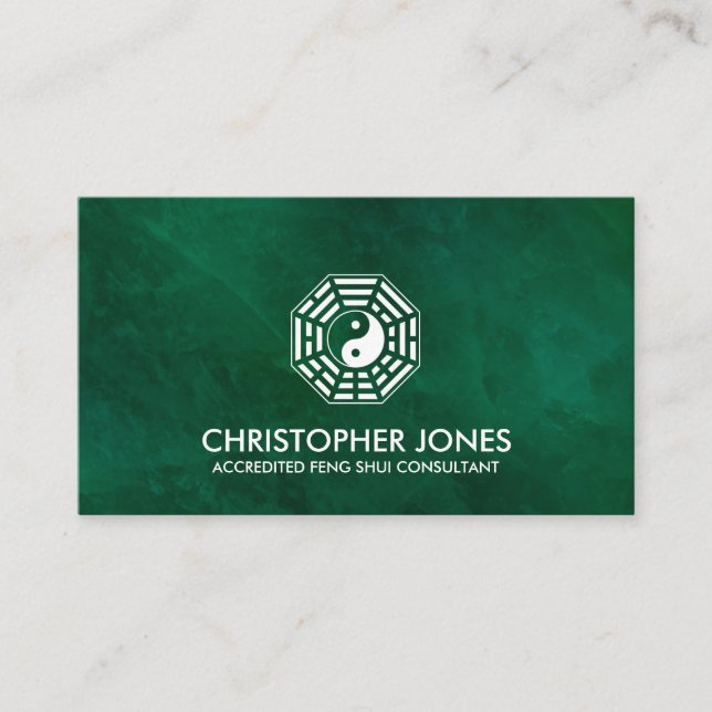 Feng Shui Bagua / Pakua - white on Green Business Card (Front)