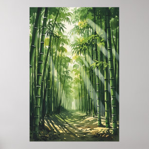 Feng Shui Bamboo Watercolor Painting Poster