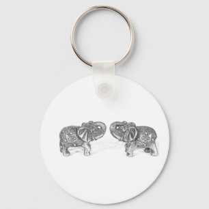Feng Shui Double Elephant - B&W Key Ring
