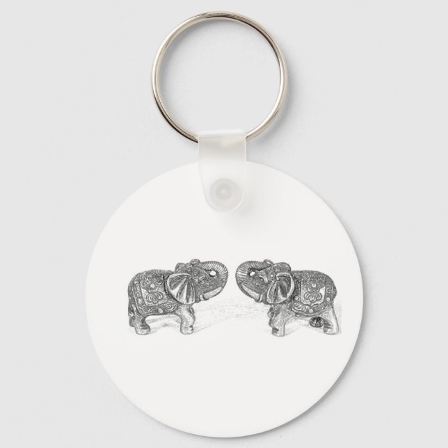 Feng Shui Double Elephant - B&W Key Ring (Front)