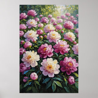 Feng Shui Peony Oil Painting – Abundant Floral Poster