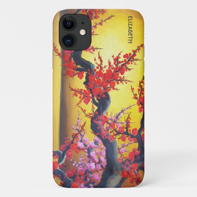 Feng Shui Pink Sakura Branch And Rising Sun Cherry Case-Mate iPhone Case (Back)