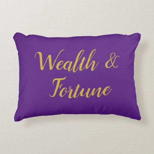 Feng Shui Purple & Gold "Wealth & Fortune" Decorative Cushion (Front)