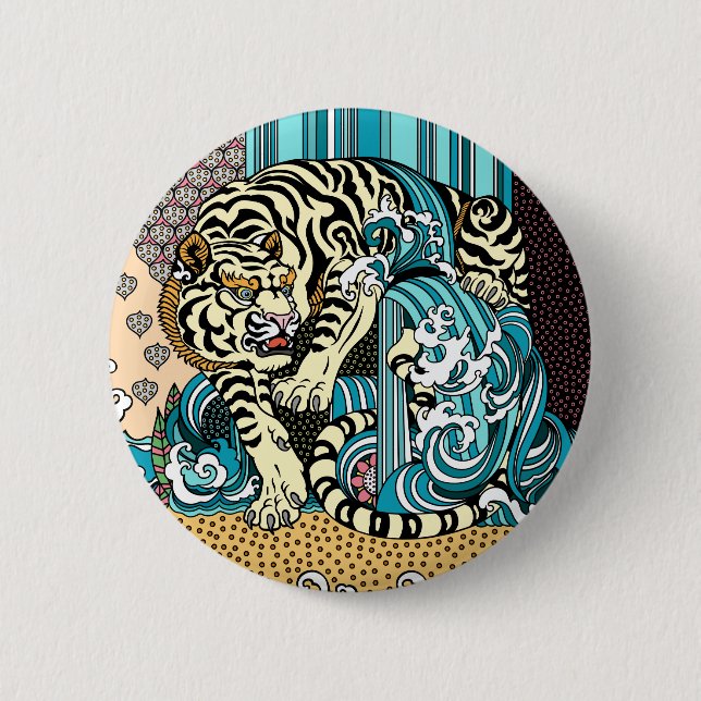 Feng Shui White Tiger 6 Cm Round Badge (Front)