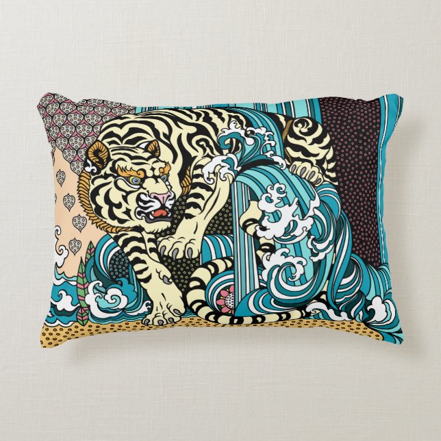 Feng Shui White Tiger Accent Pillow (Front)