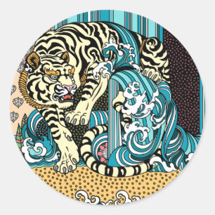 Feng Shui White Tiger Classic Round Sticker