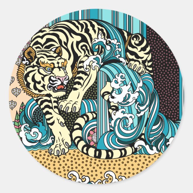 Feng Shui White Tiger Classic Round Sticker (Front)