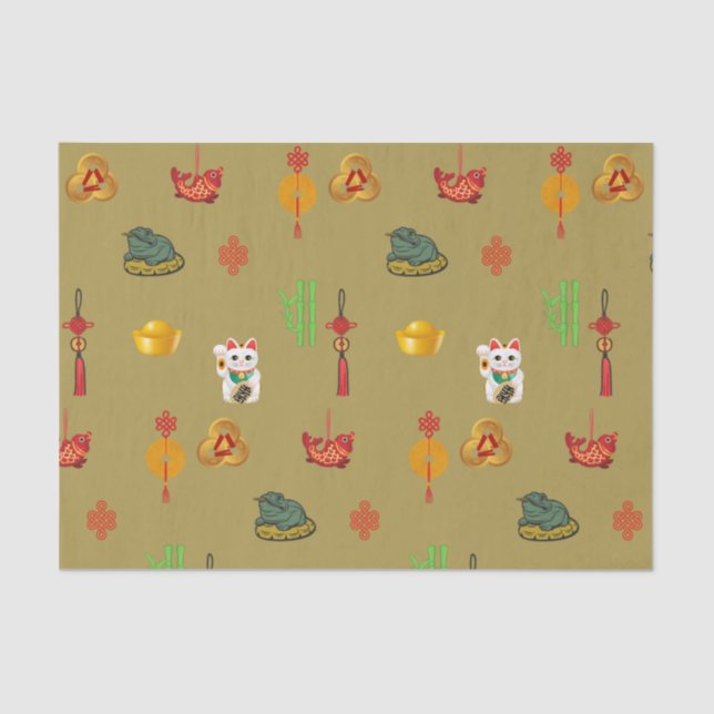 Fengshui Good Luck, Money and Abundance Symbols Tissue Paper (Front)