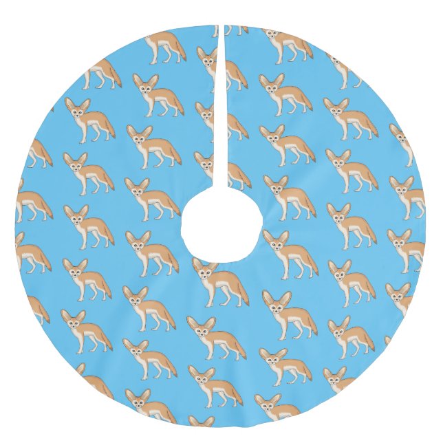 Fennec fox cartoon illustration  brushed polyester tree skirt (Front)