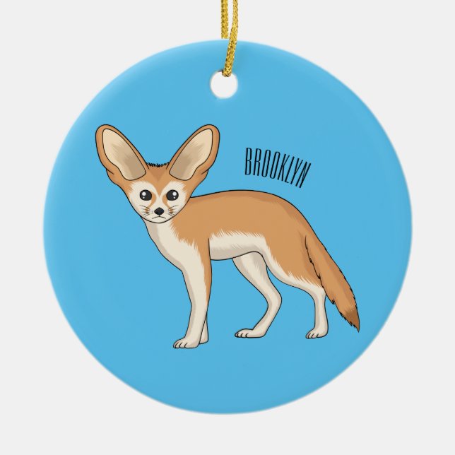 Fennec fox cartoon illustration  ceramic ornament (Front)