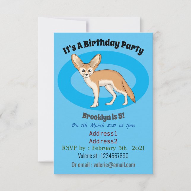 Fennec fox cartoon illustration invitation (Front)
