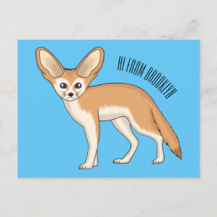 Fennec fox cartoon illustration postcard