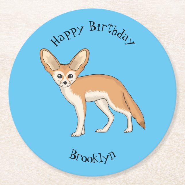 Fennec fox cartoon illustration round paper coaster (Front)