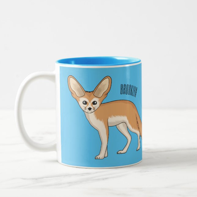 Fennec fox cartoon illustration Two-Tone coffee mug (Left)