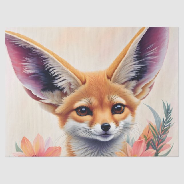 Fennec Fox Floral Art Tissue Paper (Front)
