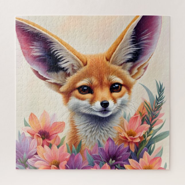 Fennec Fox Floral Portrait Painting Jigsaw Puzzle (Vertical)
