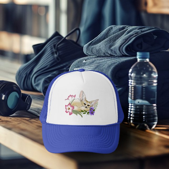Fennec Fox Flowers Cute Trucker Hat (Creator Uploaded)