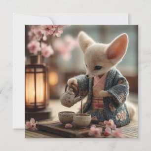 Fennec Fox in a Kimono Performing a Tea Ceremony Holiday Card