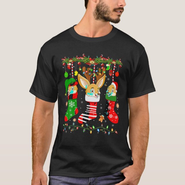 Fennec Fox In Christmas Socks Lights Fennec Fox Xm T-Shirt (Front)