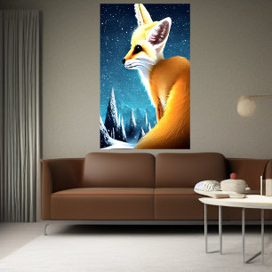 Fennec fox in-the snowy mountain   AI Art Poster