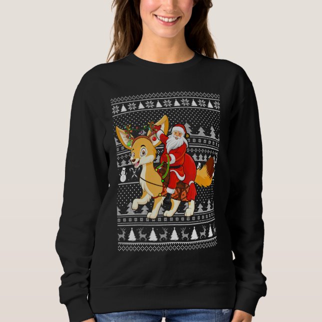Fennec Fox Lover Santa Riding Fennec Fox Ugly Chri Sweatshirt (Front)