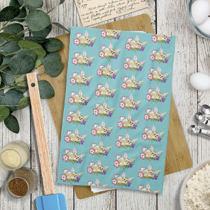 Fennec Fox Pink Purple Flowers Cute Blue Botanical Tea Towel