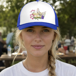 Fennec Fox Pink Purple Flowers Cute Blue Botanical Trucker Hat