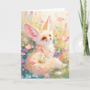 Fennec Fox Resting in a Blooming Meadow Card