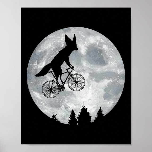 Fennec Fox Riding Moon Bike Halloween Lunar Cyclin Poster (Front)