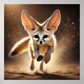 Fennec Fox Running Forward Epic Wildlife Action Poster