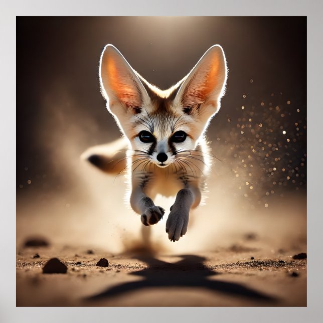 Fennec Fox Running Poster Dynamic Wildlife Art (Front)